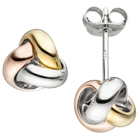 Ohrstecker Ohrringe Knoten aus 925 Silber Gelbgold Rotgold vergoldet tricolor