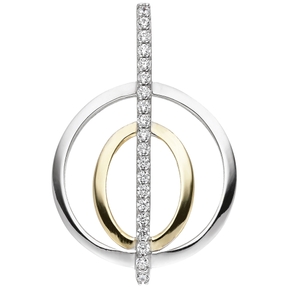 Anhänger Oval im Kreis weiße Zirkonia 925 Silber Gelbgold vergoldet bicolor