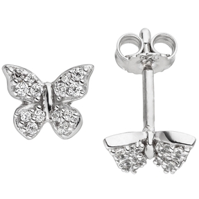 Ohrstecker Schmetterlinge mit weißen Zirkonia 925 Silber Ohrringe Ohrschmuck
