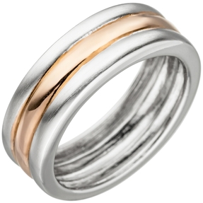 Ring Fingerschmuck 3-reihig teilmattiert 925 Silber Rotgold vergoldet bicolor