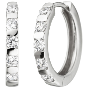 Creolen 17,7mm Ohrringe Klappcreolen Ohrschmuck mit weißen Zirkonia 925 Silber