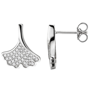 Ohrstecker Ohrringe Ohrschmuck Ginko Ginkgo Blatt mit Zirkonia 925 Silber