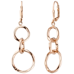 Ohrhänger Ohrringe Boutons 3 verkettete Ringe 925 Silber Rotgold vergoldet