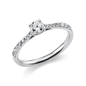 Ring aus 750 Weißgold 16 Brillanten 0,2ct TW-SI 1 Brillant 0,3ct TW-SI B:2mm