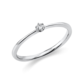 Solitaire Ring aus 750 Gold Weißgold Brillant 0,05ct TW-SI B:1,7mm 6er-Krappe