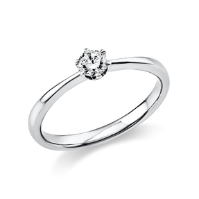Solitaire Ring aus 750 Gold Weißgold Brillant 0,2ct TW-SI B:2,1mm 6er-Krappe