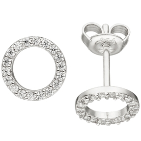 Ohrstecker Ohrringe Ohrschmuck Kreise mit weißen Zirkonia rund 925 Silber Ohrstecker Ohrringe Ohrschmuck Kreise mit weißen Zirkonia rund 925 Silber