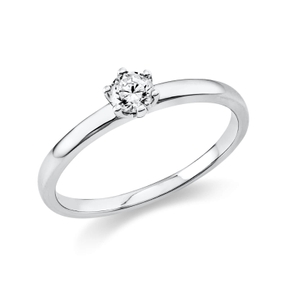 Solitaire Ring aus 750 Gold Weißgold Brillant 0,2ct TW-SI B:1,7mm 6er-Krappe