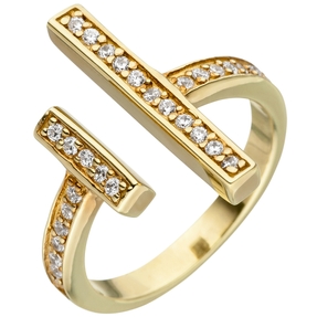Ring 2 parallele Balken Stäbchen Zirkonia offen 925 Silber Gelbgold vergoldet
