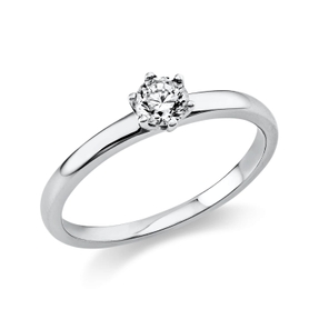 Solitaire Ring aus 750 Gold Weißgold Brillant 0,25ct TW-SI B:2,2mm 6er-Krappe