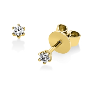 Solitaire Ohrstecker aus 750 Gelbgold 2 Brillanten 0,1ct TW-SI B:2,3mm 6er-Krappe