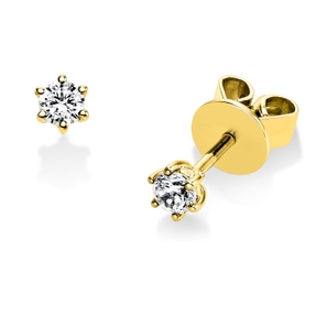 Solitaire Ohrstecker aus 750 Gelbgold 2 Brillanten 0,2ct TW-SI Ø3,5mm 6er-Krappe