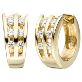 Ohrringe Creolen 15,4x7,1mm mit 12 Zirkonia 925 Silber Gelbgold vergoldet Damen