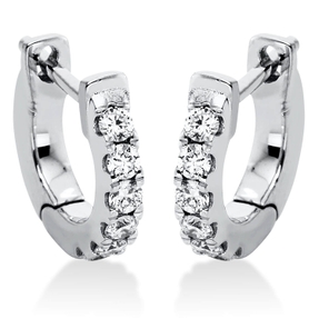 Creolen klein aus 750 Gold Weißgold 12 Brillanten 0,2ct TW-SI 10,3x1,9mm