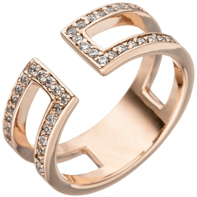 Ring 2-reihig mit Zirkonia offen 925 Silber Rotgold vergoldet Fingerschmuck