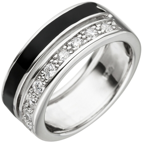 Ring 2-reihig mit Zirkonia weiß & Lackeinlage schwarz 925 Silber Fingerschmuck Ring 2-reihig mit Zirkonia weiß & Lackeinlage schwarz 925 Silber Fingerschmuck