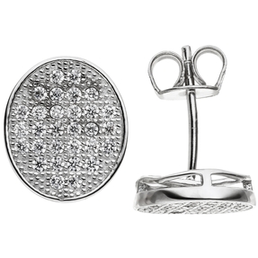 Ohrstecker Ohrringe Ohrschmuck mit weißen Zirkonia oval 925 Silber rhodiniert