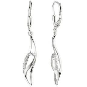 Ohrhänger Ohrringe Boutons Welle & Tropfen mit Zirkonia mattiert 925 Silber