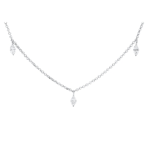 Collier aus 750 Weißgold 3 Diamanten Navette-Schliff 0,11ct TW-SI L:43,2cm