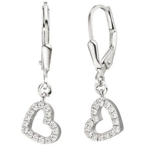 Ohrhänger Ohrringe Boutons Brisur Herzen Herzchen weiße Zirkonia 925 Silber