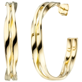 Halbcreolen Creolen Ohrringe 2-reihig gedreht 925 Silber Gelbgold vergoldet Halbcreolen Creolen Ohrringe 2-reihig gedreht 925 Silber Gelbgold vergoldet