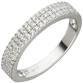 Ring mit 69 weißen Zirkonia in 3 Reihen 925 Silber Fingerschmuck für Damen