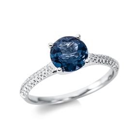 Ring aus 750 Weißgold Topas 1,58ct London Blue 44 Brillanten 0,14ct TW-SI Ø7mm