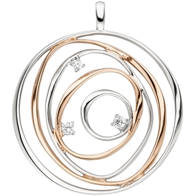 Anhänger aus Ovalen & Kreisen mit 3 Zirkonia 925 Silber Rotgold vergoldet Damen