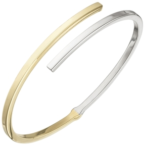Armreif Armband mit Scharnier offen oval 925 Silber Gelbgold vergoldet bicolor