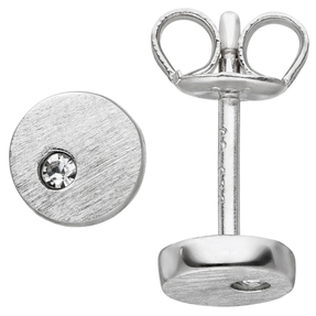 Ohrstecker Ohrringe mit weißen Zirkonia 925 Silber mattiert flach rund schlicht