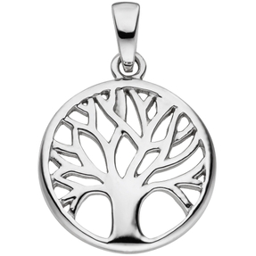 Anhänger Baum im Kreis Lebensbaum 925 Silber rhodiniert Halsschmuck schlicht