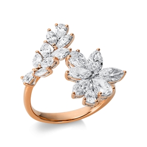 Flower Rings 750 Red Gold 16 Diamonds 2.49ct TW-SI W:21.4mm rhodium-plated setting