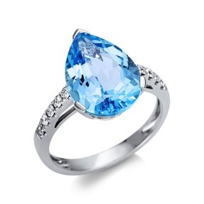 Ring Tropfen 750 Weißgold Topas 6,6ct skyblue 10 Brillanten 0,21ct TW-SI B:10mm