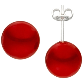 Ohrstecker Ohrschmuck mit roten Muschelkern-Perlen 10mm Kugel 925 Silber Damen Ohrstecker Ohrschmuck mit roten Muschelkern-Perlen 10mm Kugel 925 Silber Damen