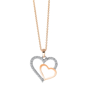 Collier 2 Herzen 750 Rotgold 25 Brillanten 0,21ct TW-SI L:42cm Fassung rhodiniert Collier 2 Herzen 750 Rotgold 25 Brillanten 0,21ct TW-SI L:42cm Fassung rhodiniert