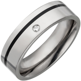 Ring Titanring aus Titan mit schwarzer Keramik Streifen Diamant Brillant flach Ring Titanring aus Titan mit schwarzer Keramik Streifen Diamant Brillant flach
