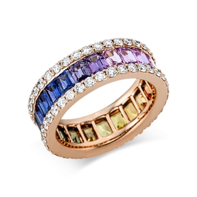 Ring 750 Rotgold 22 Saphire 5,43ct mehrfarbig 72 Brillanten 1,62ct TW-VSI B:6,5mm Ring 750 Rotgold 22 Saphire 5,43ct mehrfarbig 72 Brillanten 1,62ct TW-VSI B:6,5mm