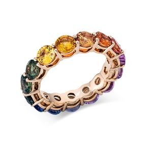 Ring aus 750 Gold Rotgold 15 Saphire 6,74ct mehrfarbig B:4,5mm 4er-Krappe