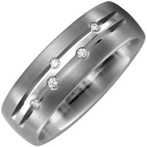 Partner-Ring Fingerring Titan teilmattiert mit 5 Diamanten Brillanten 0,05ct. Partner-Ring Fingerring Titan teilmattiert mit 5 Diamanten Brillanten 0,05ct.