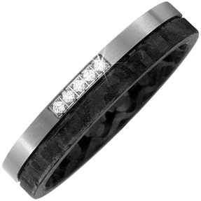 Partner-Ring Fingerring aus Carbon mit Titan 5 Diamanten Brillanten bicolor