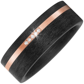 Breiter Partner-Ring 5 Brillanten Carbon & 585 Gold Rotgold mattiert 8mm breit Breiter Partner-Ring 5 Brillanten Carbon & 585 Gold Rotgold mattiert 8mm breit