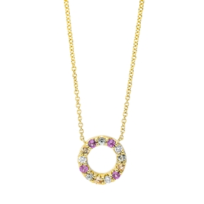 Collier Kreis 750 Gelbgold 10 Saphire 0,26ct mehrfarbig 3 Brillanten 0,06ct TW-SI