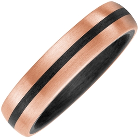 Partner-Ring Fingerring Carbon mit 585 Gold Rotgold mattiert schwarzer Streifen Partner-Ring Fingerring Carbon mit 585 Gold Rotgold mattiert schwarzer Streifen