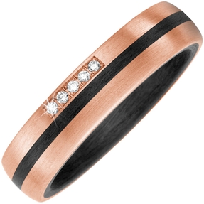 Partner-Ring Fingerring mit 5 Brillanten aus Carbon & 585 Gold Rotgold mattiert Partner-Ring Fingerring mit 5 Brillanten aus Carbon & 585 Gold Rotgold mattiert