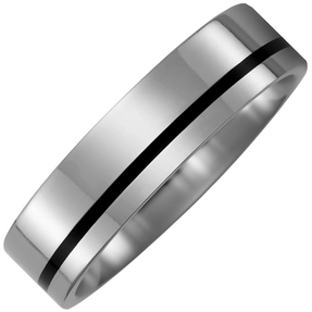 Partner-Ring Fingerring Titan mit Keramik-Streifen schwarz Fingerschmuck bicolor Partner-Ring Fingerring Titan mit Keramik-Streifen schwarz Fingerschmuck bicolor