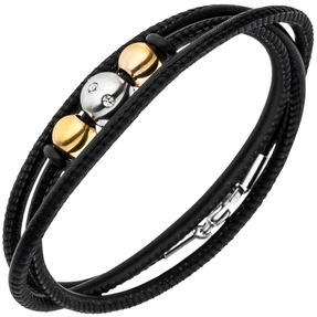 Armband Armschmuck Nappa-Leder schwarz mit Edelstahl & Zirkonia Lederarmband