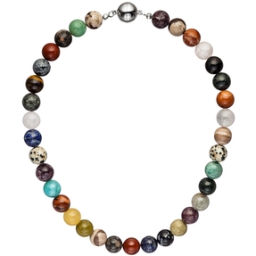 Kette Halskette mit Edelsteinen multicolor bunt Kugel Edelsteinkette 45cm Damen