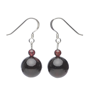 Ohrringe Ohrhänger echter Granat Kugel 12mm & 925 Silber dunkelrot weinrot glatt