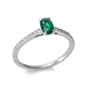 Ring aus 750 Weißgold Smaragd 0,38ct grün 18 Brillanten 0,12ct TW-SI B:6mm