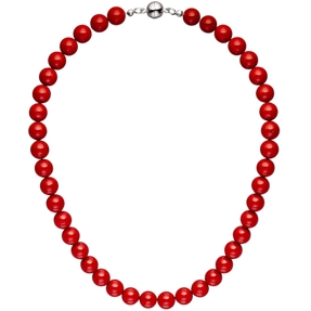 Kette Collier Halskette Kugelkette aus Muschelkern-Perlen rot Perlenkette 45cm Kette Collier Halskette Kugelkette aus Muschelkern-Perlen rot Perlenkette 45cm